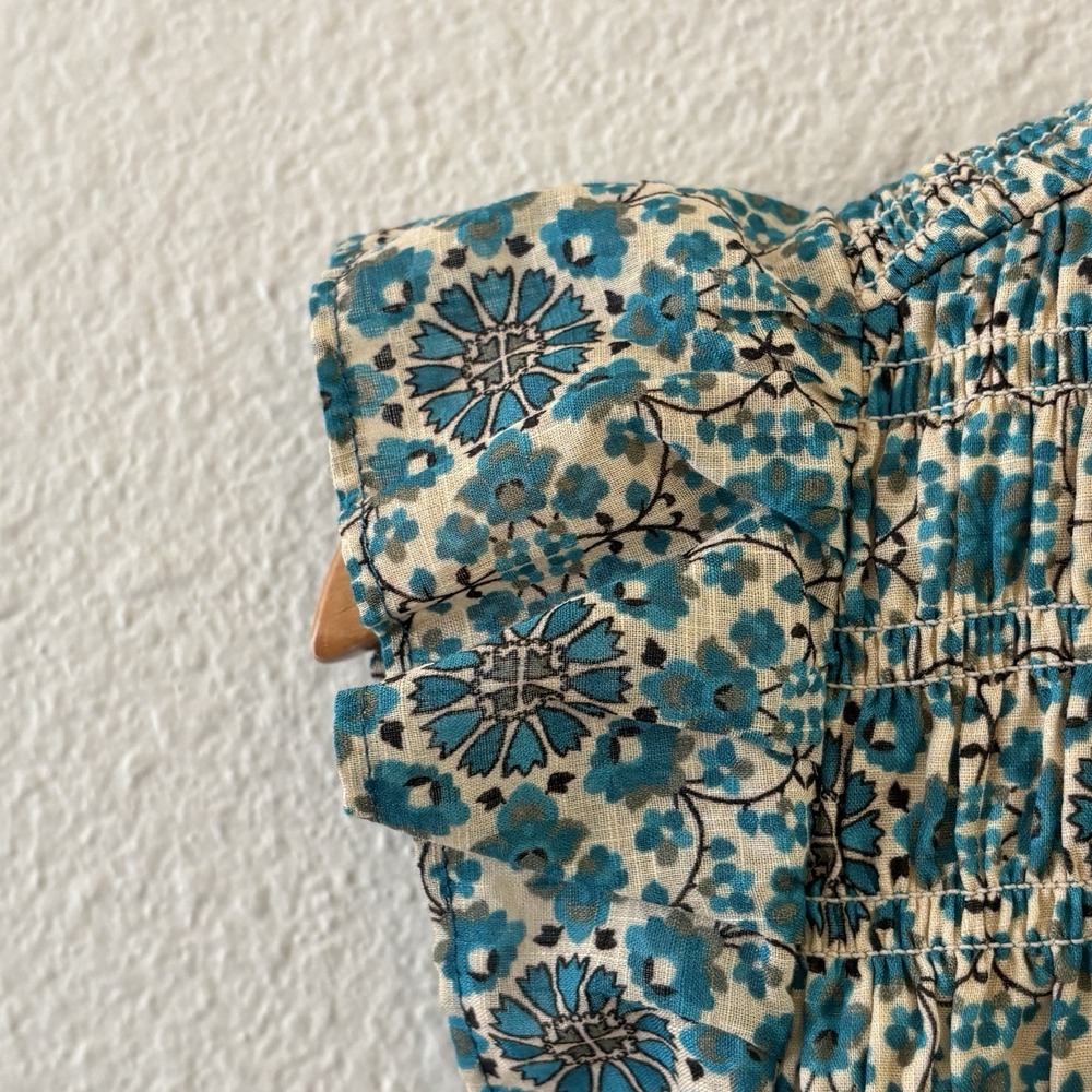 Anthropologie Peregrine Midi Dress S Teal Floral Boho Tiered Ruffle Festival - Picture 8 of 12